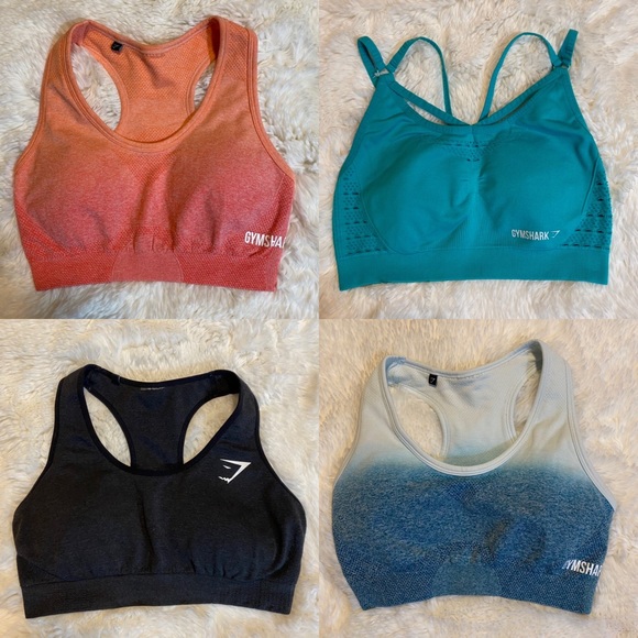 Gymshark Other - Gymshark Bundle (4) Seamless Sports Bras Ombré Black Teal Size S/M